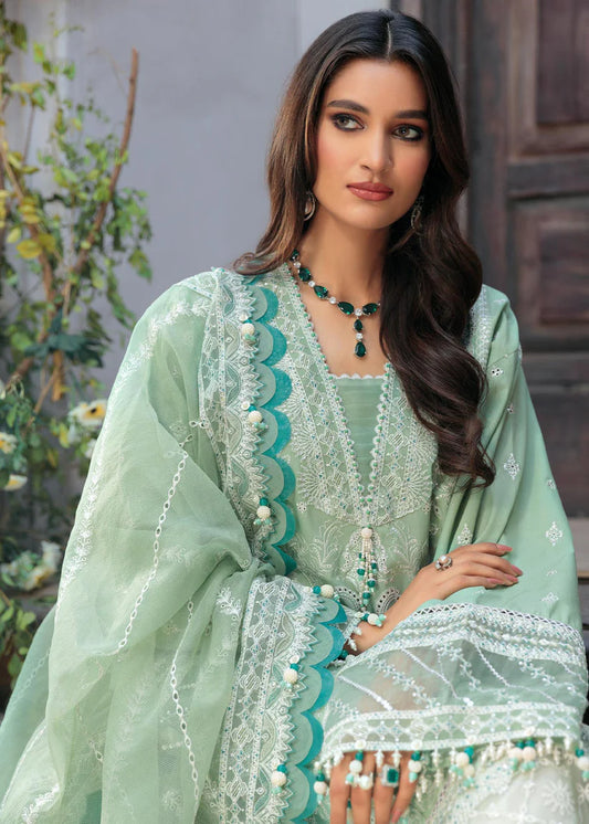 SAHEEFA- LAWN 3PC EMBROIDERED SHIRT WITH ORGANZA EMBROIDERED DUPATTA WITH TROUSER -BIC- 3426