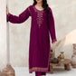 FEROZAE-2PC DHANAK EMBROIDERED SHIRT WITH DHANAK EMBROIDERED SLEEVES-BIC-3417 PLUM