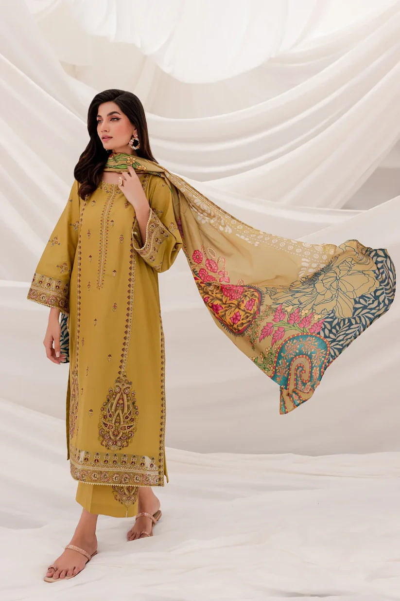 BATIK - 3PC DHANAK EMBROIDERED SHIRT WITH COUTURE WOOL SHAWL & TROUSER-BIC-3142