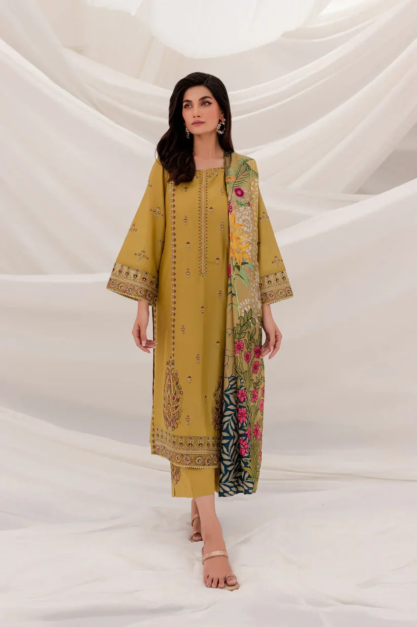 BATIK - 3PC DHANAK EMBROIDERED SHIRT WITH COUTURE WOOL SHAWL & TROUSER-BIC-3142