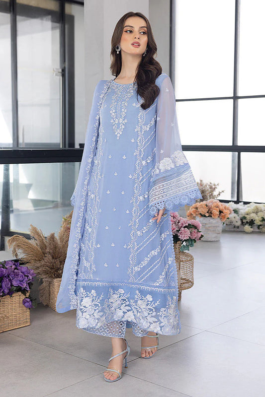 AZURE - 3PC ORGANZA EMBROIDERED LAWN SHIRT WITH ORGANZA EMBROIDERED DUPATTA AND TROUSER-3549