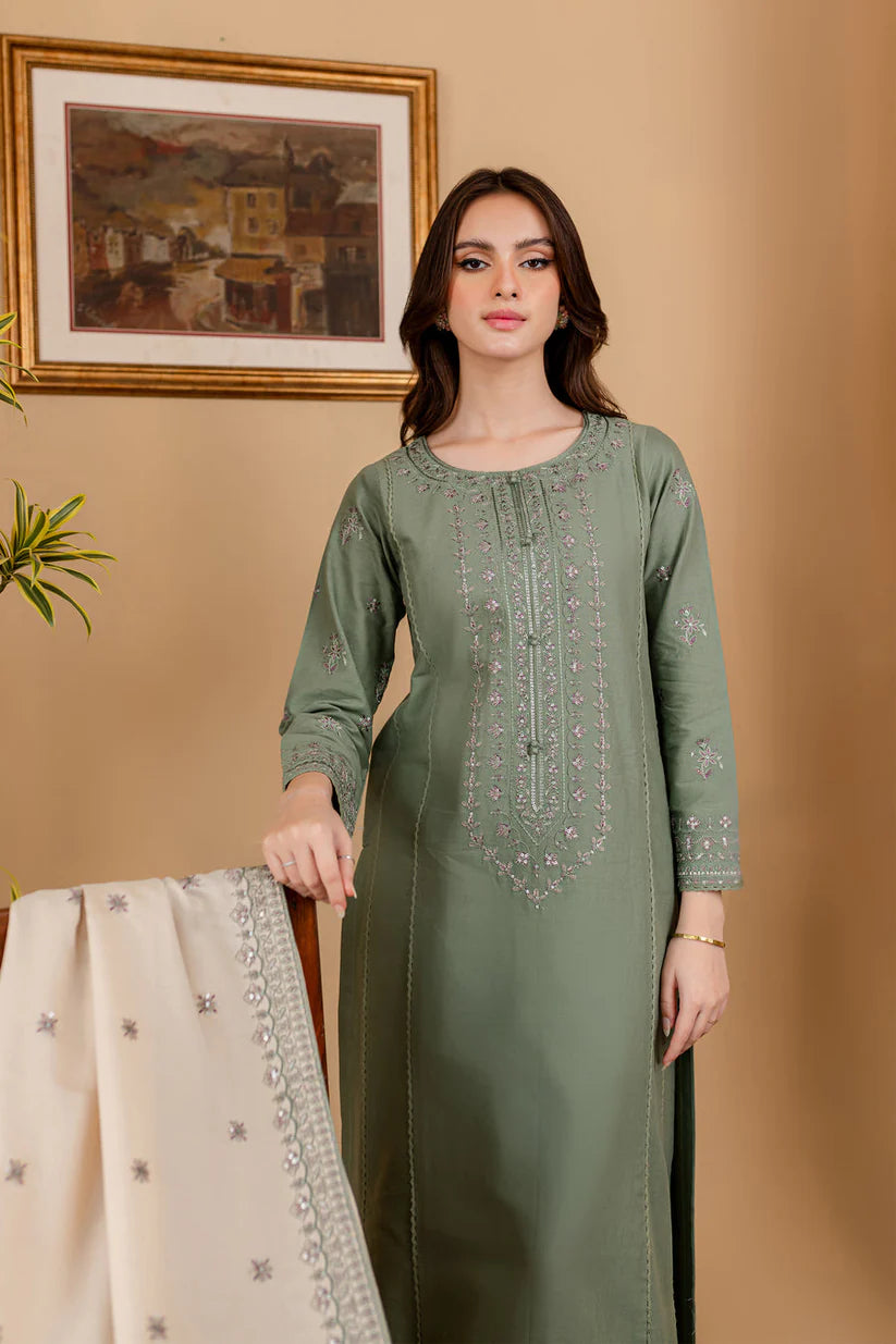 JAZMIN - 3PC LAWN EMBROIDERED SHIRT WITH LAWN EMBROIDERED DUPATTA AND LAWN TROUSER-BIC-3501