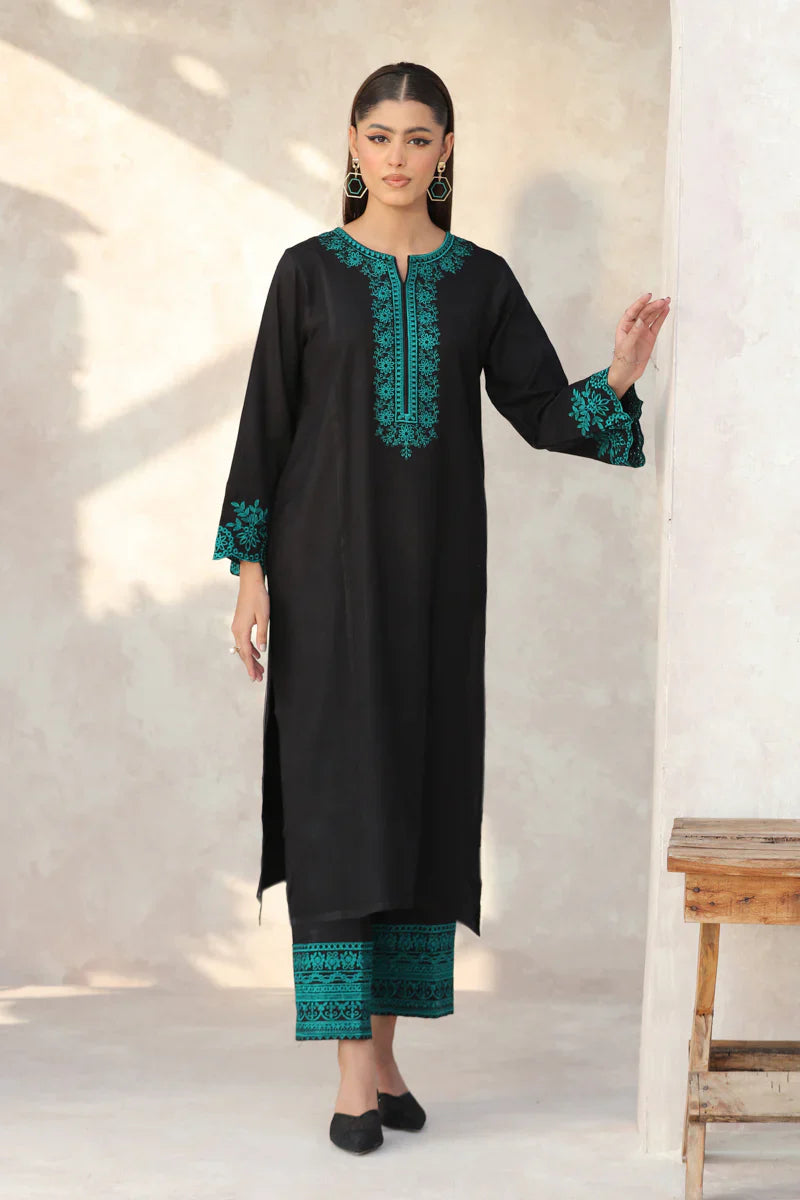 FEROZAE-2PC DHANAK EMBROIDERED SHIRT WITH DHANAK EMB TROUSER-BIC-3387 B