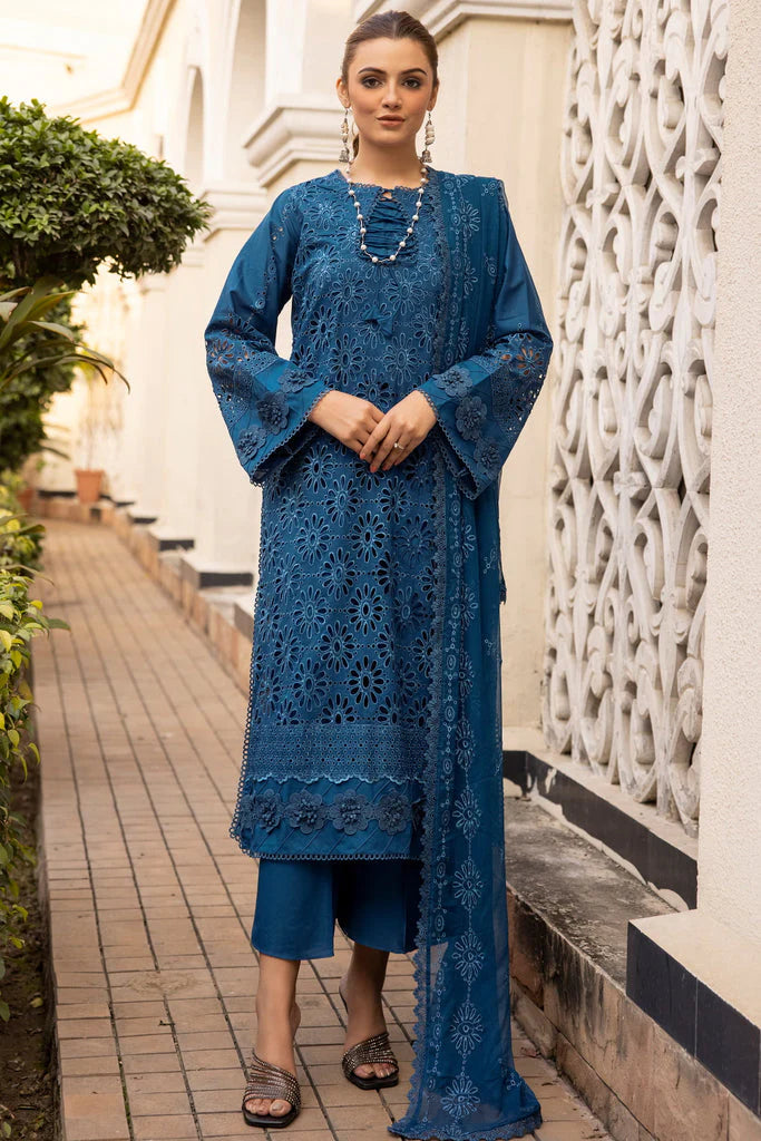 VSAL-3PC CHIKENKARI LAWN EMBROIDERED WITH BAMBER CHIFFON EMBROIDERED DUPATTA- BIC-4017