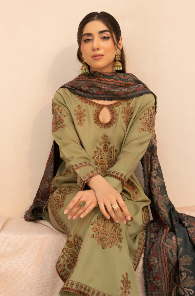 MOHAGNI.-3PC LAWN EMBROIDERED SHIRT WITH MONARK PRINT DUPATTA AND TROUSER-BIC-3579