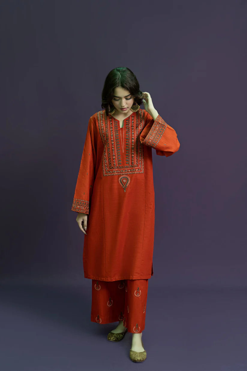 URGE-2PC DHANAK EMBROIDRED SHIRT WITH AND EMBROIDRED TROUSER-BIC-3126