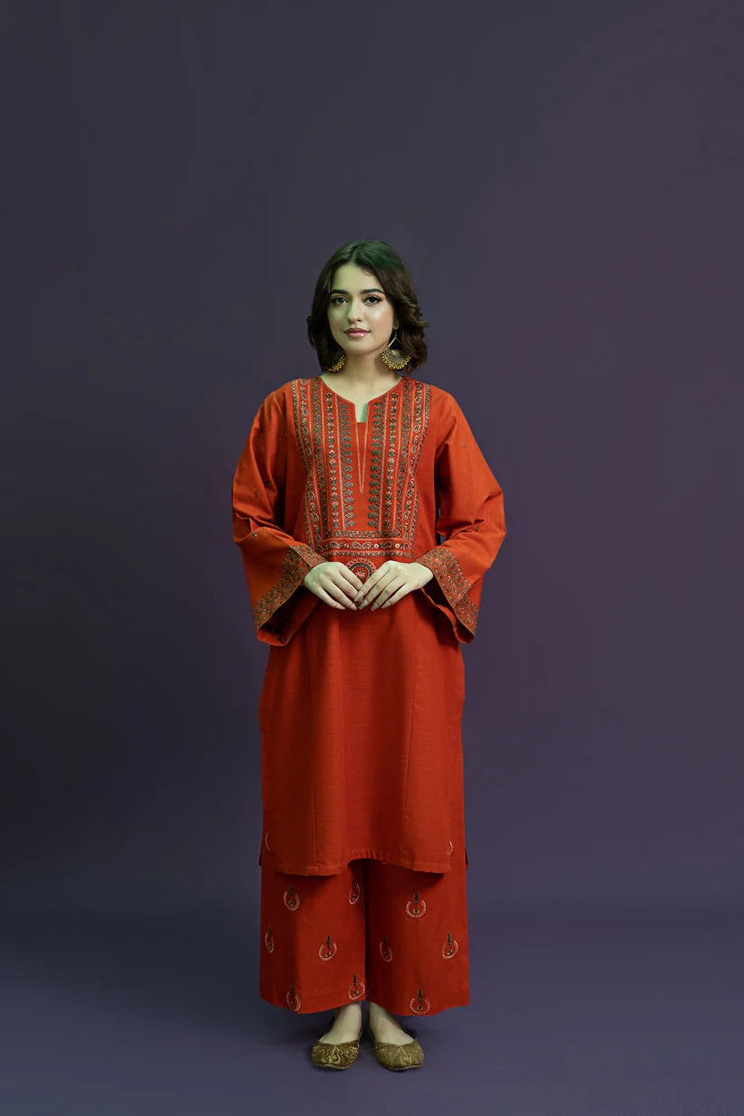 URGE-2PC DHANAK EMBROIDRED SHIRT WITH AND EMBROIDRED TROUSER-BIC-3126