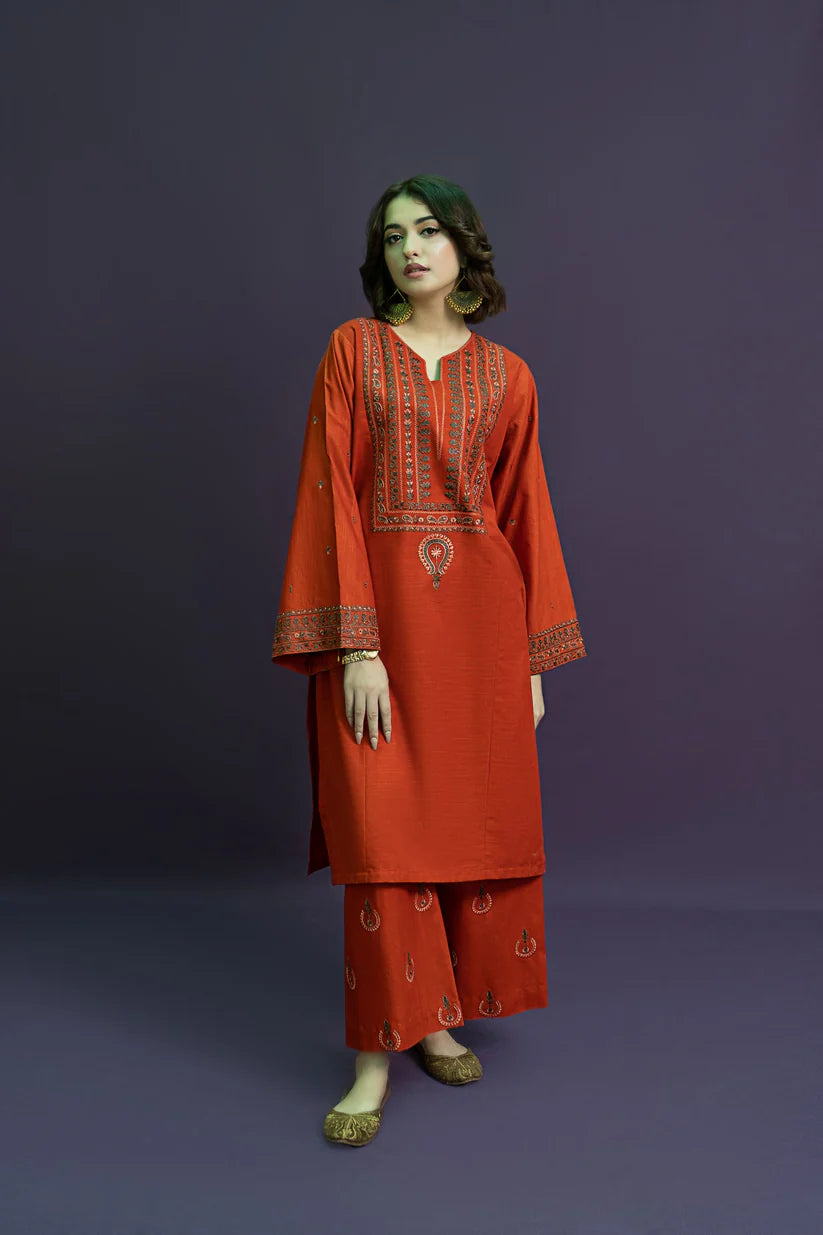 URGE-2PC DHANAK EMBROIDRED SHIRT WITH AND EMBROIDRED TROUSER-BIC-3126