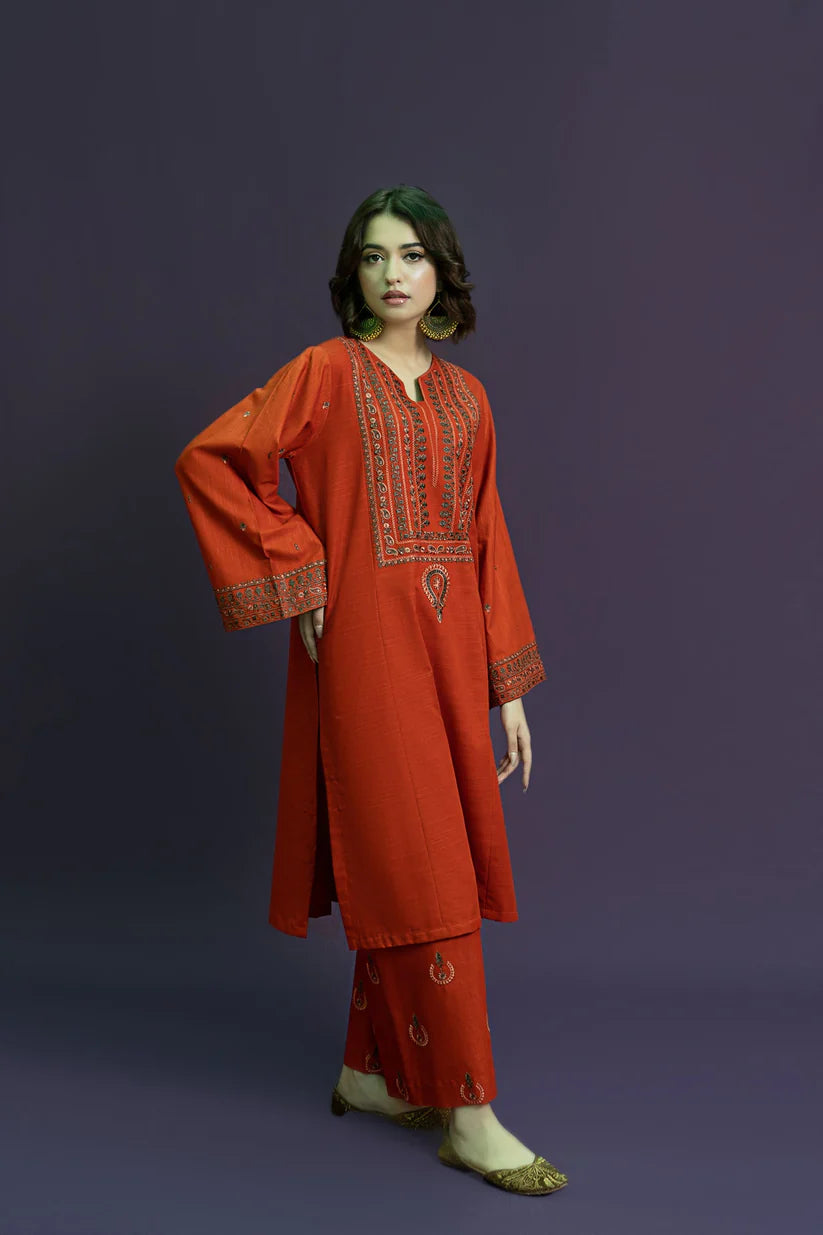 URGE-2PC DHANAK EMBROIDRED SHIRT WITH AND EMBROIDRED TROUSER-BIC-3126