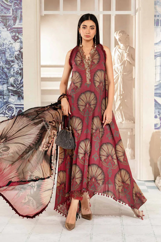 MARIA.B- LAWN 3PC PRINT WITH DIAMOND PRINT DUPATTA AND PRINT TROUSER-1001