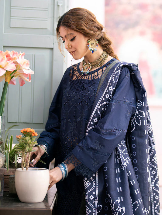 MAHNUR-3PC CHIKENKARI LAWN EMBROIDERED WITH DAIMOND PRINT DUPATTA- BIC-4026