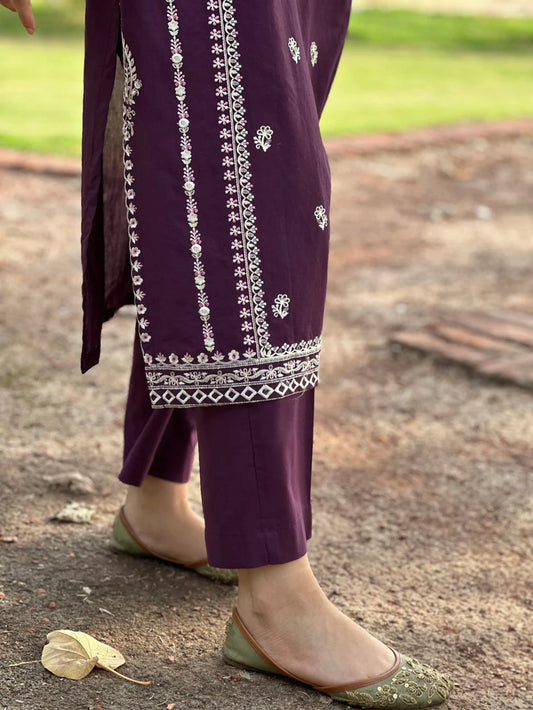 URGE-2PC DHANAK EMBROIDRED SHIRT WITH AND EMBROIDRED TROUSER-BIC-3324