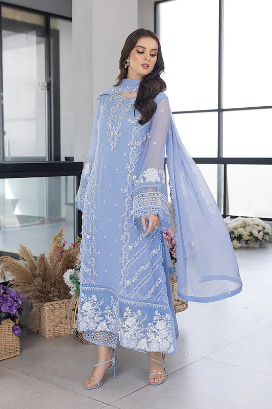 AZURE - 3PC ORGANZA EMBROIDERED LAWN SHIRT WITH ORGANZA EMBROIDERED DUPATTA AND TROUSER-3549