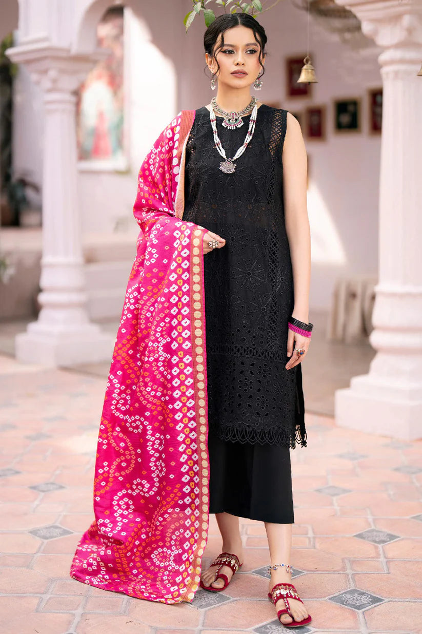 MAHNUR-3PC CHIKENKARI LAWN EMBROIDERED WITH DAIMOND PRINT DUPATTA- BIC-4023