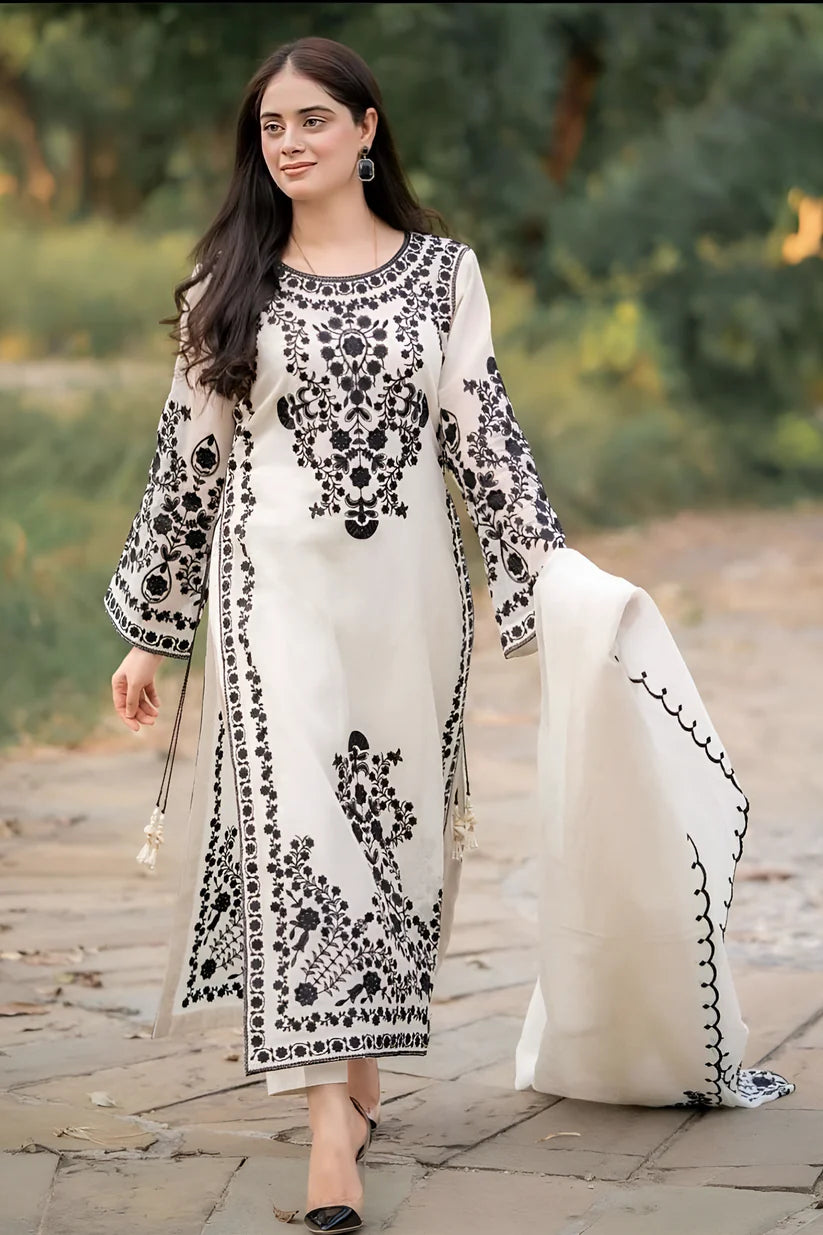 JAZMIN- LAWN 3PC EMBROIDERED SHIRT WITH ORGANZA EMBROIDERED DUPATTA WITH TROUSER -BIC-2814