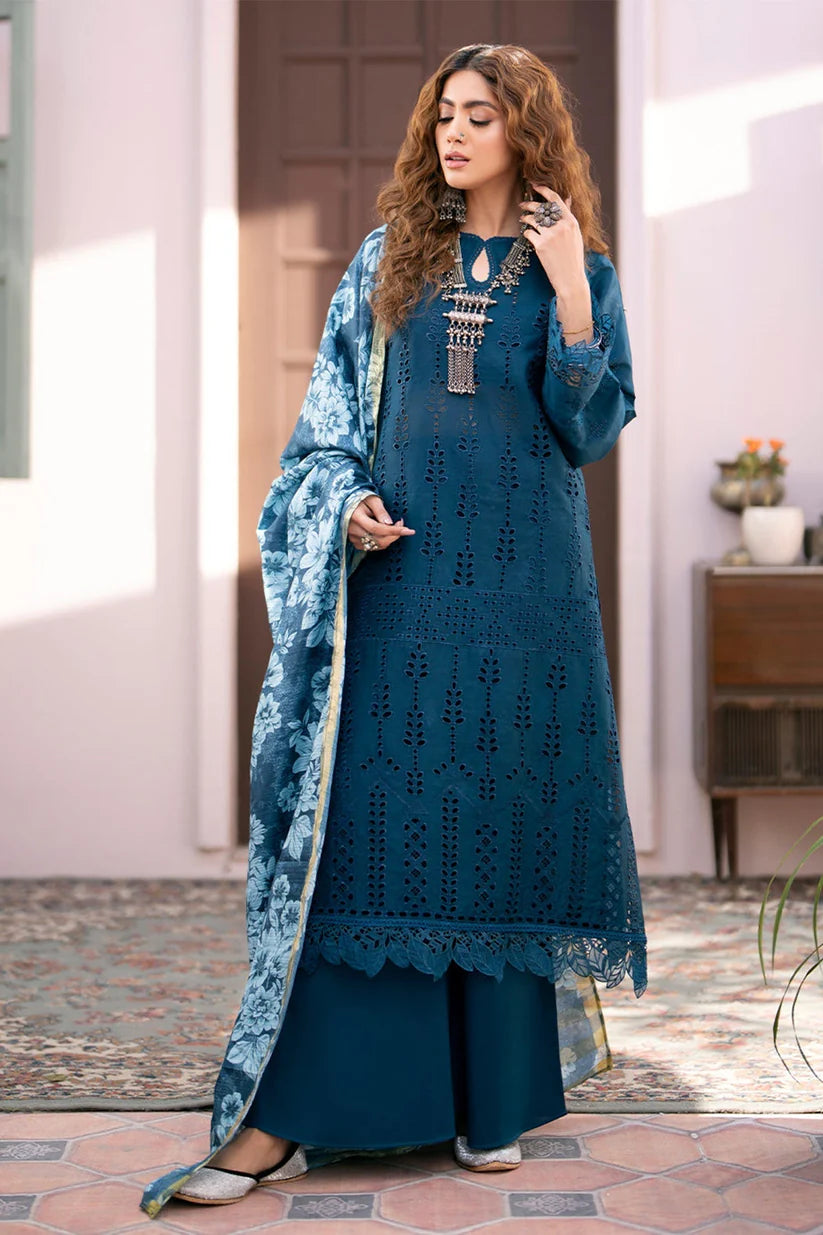 QALAMKAR - 3PC LAWN CHIKANKAARI EMBROIDERED SHIRT WITH PRINTED DUPATTA AND TROUSER-BIC-4027