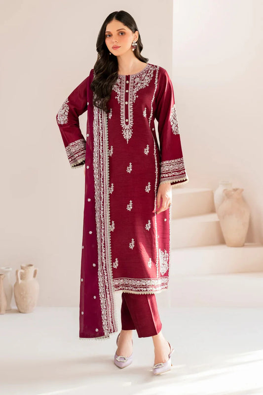 GARNET-3PC LAWN EMBROIDERED SHIRT WITH CHIFFON EMBROIDERED DUPATTA AND TROUSER-BIC-3554