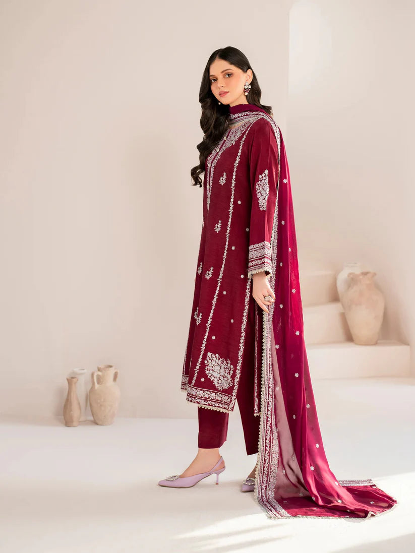 GARNET-3PC LAWN EMBROIDERED SHIRT WITH CHIFFON EMBROIDERED DUPATTA AND TROUSER-BIC-3554