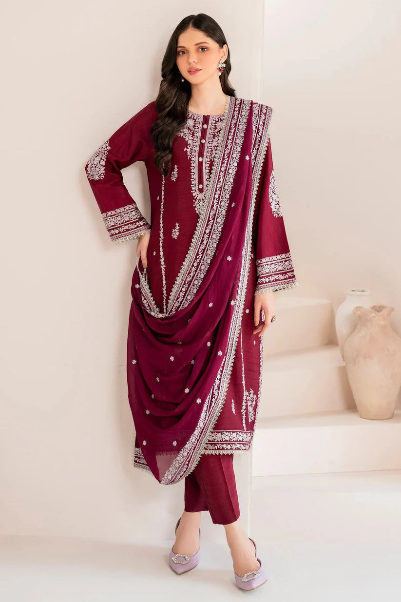 GARNET-3PC LAWN EMBROIDERED SHIRT WITH CHIFFON EMBROIDERED DUPATTA AND TROUSER-BIC-3554