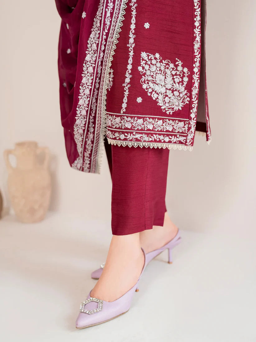 GARNET-3PC LAWN EMBROIDERED SHIRT WITH CHIFFON EMBROIDERED DUPATTA AND TROUSER-BIC-3554