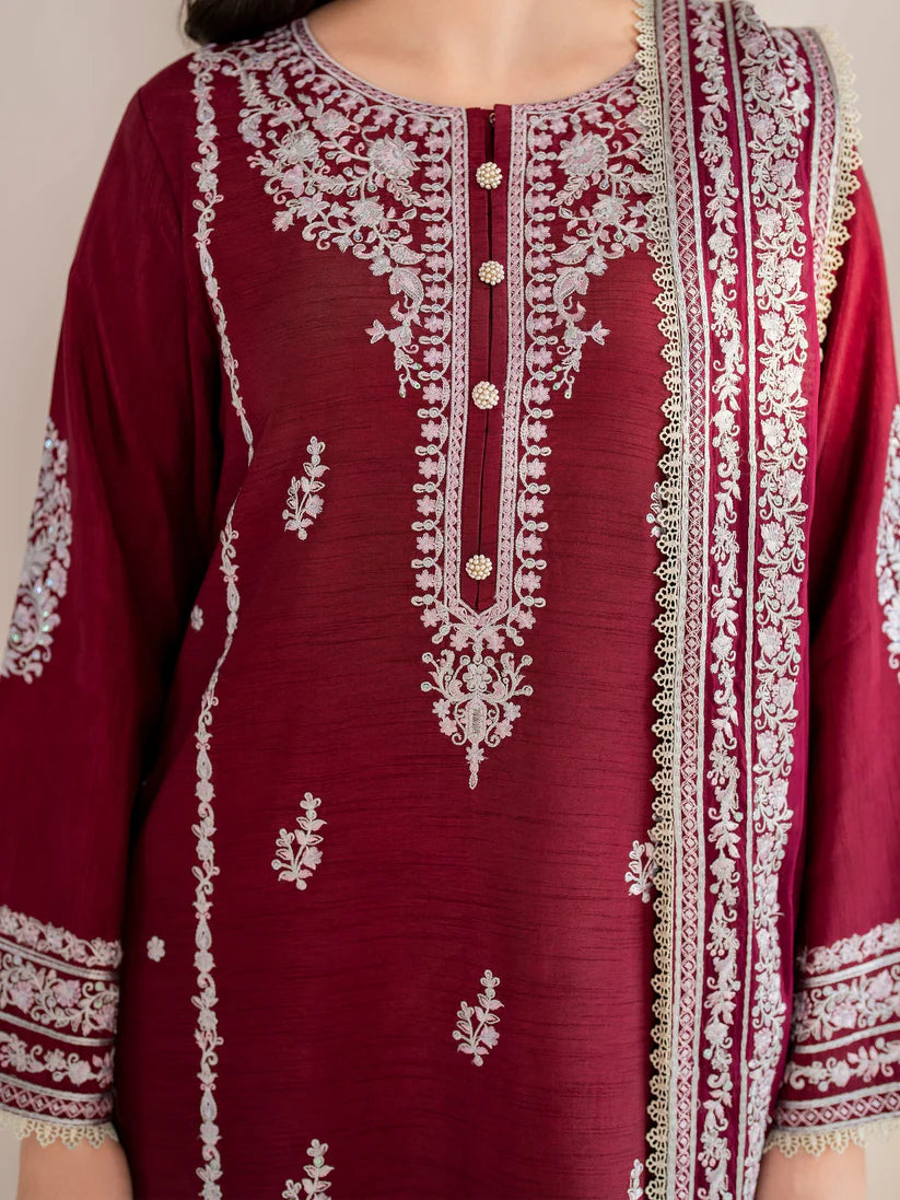 GARNET-3PC LAWN EMBROIDERED SHIRT WITH CHIFFON EMBROIDERED DUPATTA AND TROUSER-BIC-3554