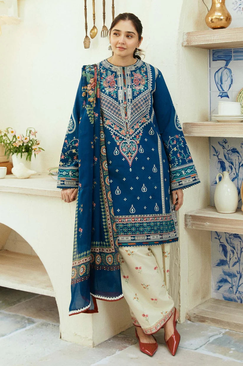 ZAHRA SHAHJAHAN- 3PC DHANAK EMBROIDERED SHIRT WITH WOOL PRINT SHAWL -BIC-3189