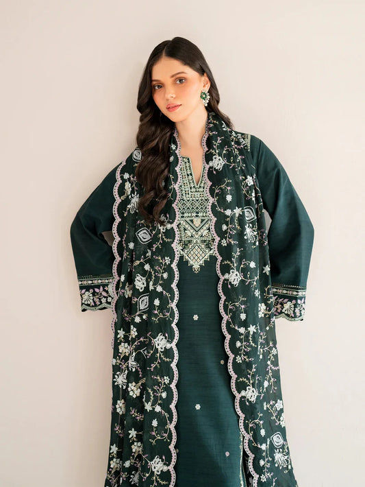 GARNET-3PC LAWN EMBROIDERED SHIRT WITH LAWN EMBROIDERED DUPATTA AND TROUSER-BIC-3595