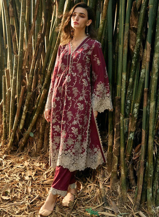 IMAGE-3PC LAWN EMBROIDERED SHIRT WITH MONARK PRINTED DUPATTA & TROUSER-BIC-3598