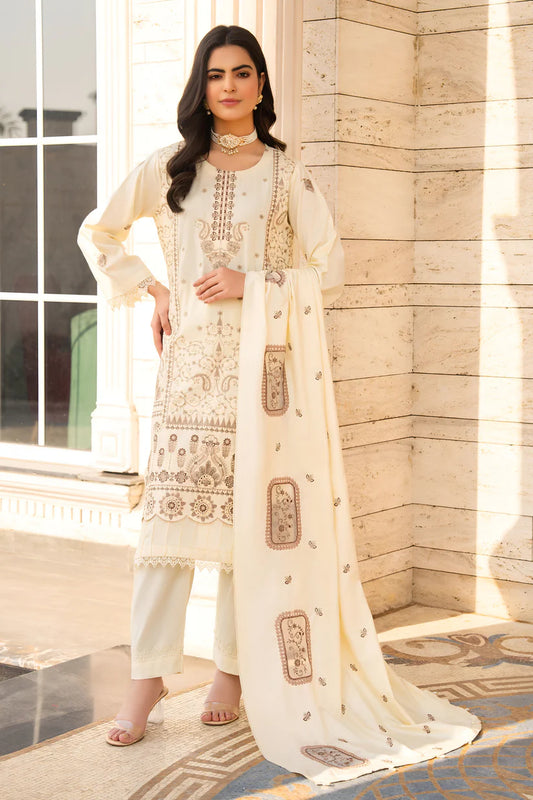 Momina Collection-3PC DHANAK EMBROIDERED SHIRT WITH DHANAK HEAVY CUTWORK EMBROIDERED SHAWL -BIC-1523