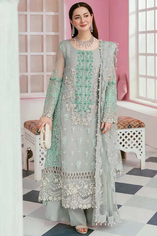 ELAF-ORGANZA PANEL EMBROIDERED ORGANZA DAMAN WITH PEARL WITH ORGANZA EMBROIDERED READY TO WEAR DUPATTA WITH TROUSER -BIC- 3424