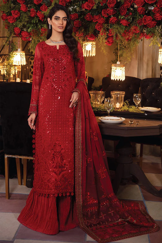 BAROUQE 3PC HEAVY EMBROIDERED HANDMADE WORK WITH HEAVY EMBROIDERED DUPATTA -BIC-3413-RED