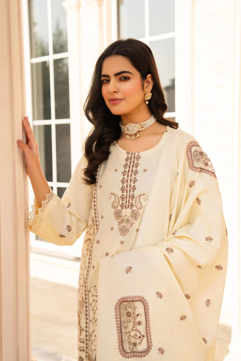 Momina Collection-3PC DHANAK EMBROIDERED SHIRT WITH DHANAK HEAVY CUTWORK EMBROIDERED SHAWL -BIC-1523