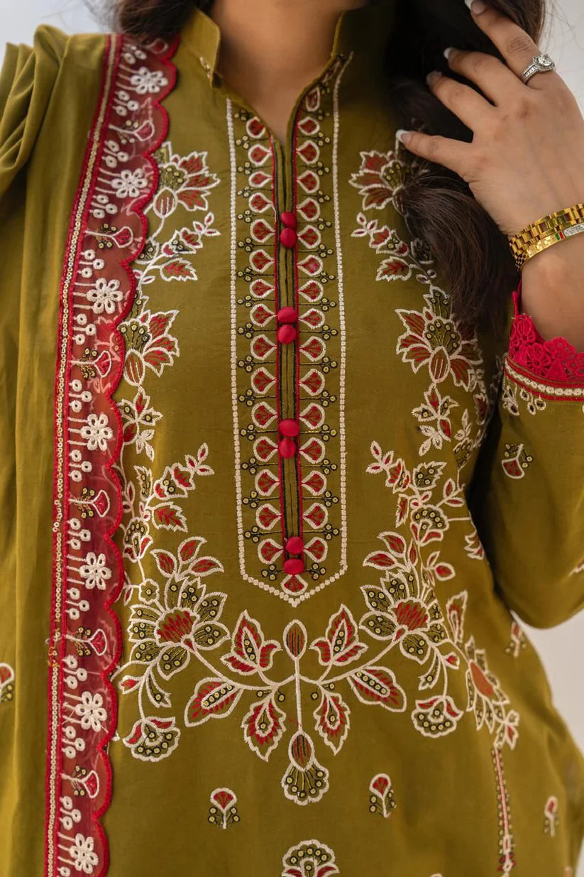 Momina collection-3PC LAWN EMBROIDERED SHIRT WITH LAWN EMBROIDERED READY TO WEAR DUPATTA-BIC-G01