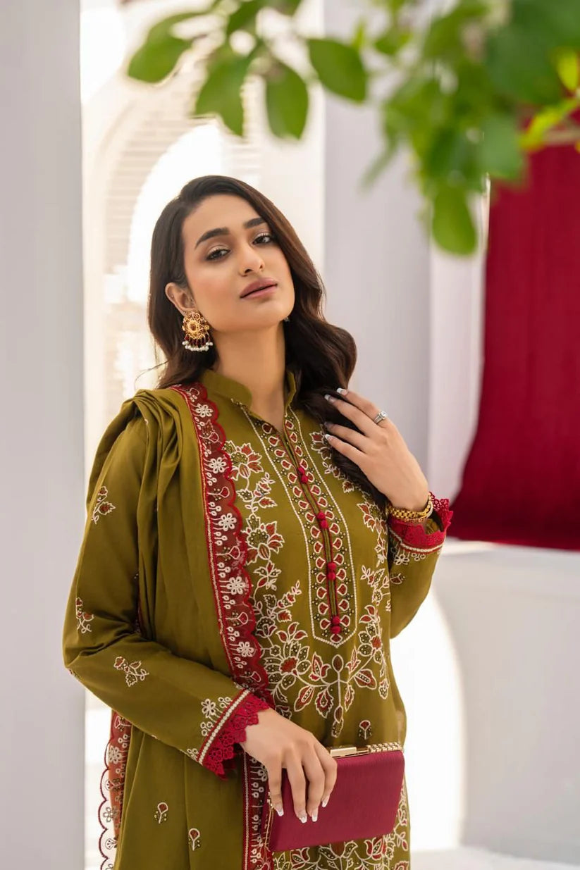 Momina collection-3PC LAWN EMBROIDERED SHIRT WITH LAWN EMBROIDERED READY TO WEAR DUPATTA-BIC-G01