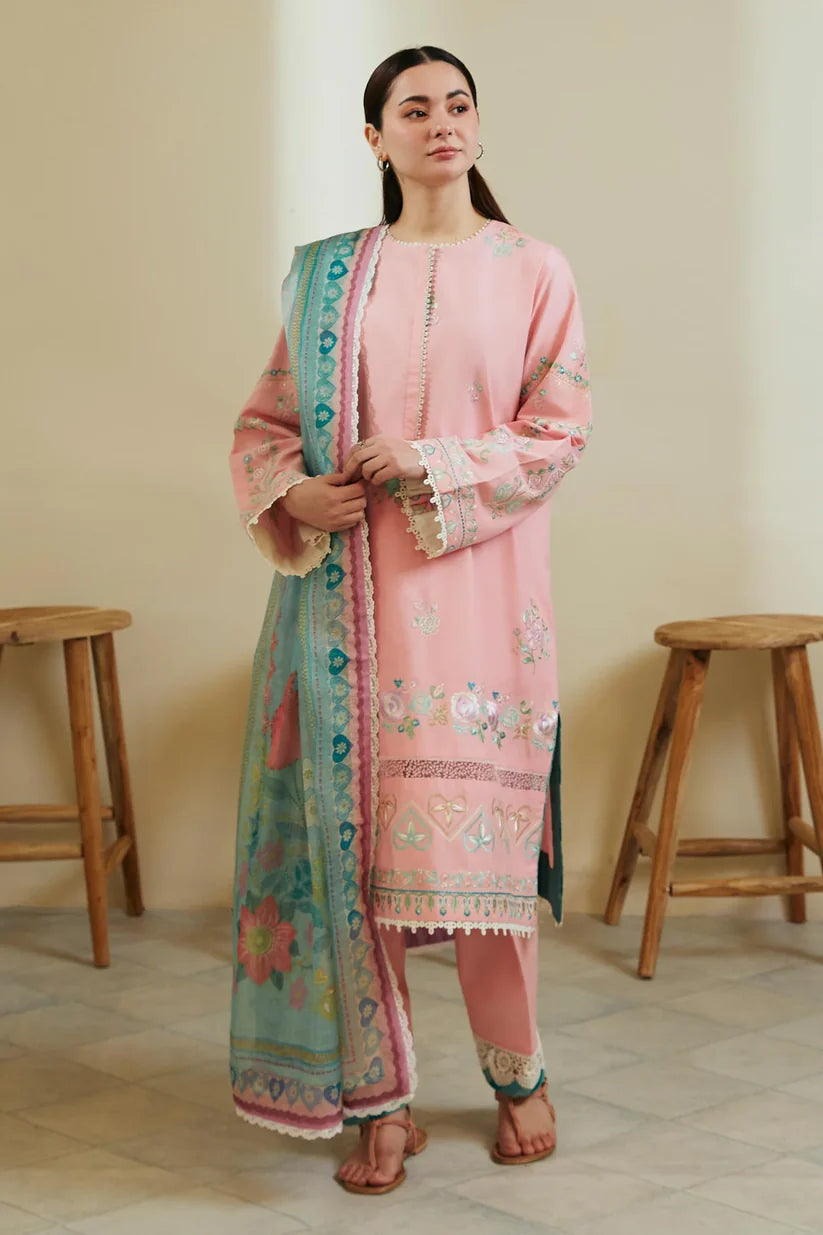 ZAHRA SHAHJAHAN- 3PC LAWN EMBROIDERED SHIRT WITH DIAMOND PRINT DUPATTA-BIC-2802