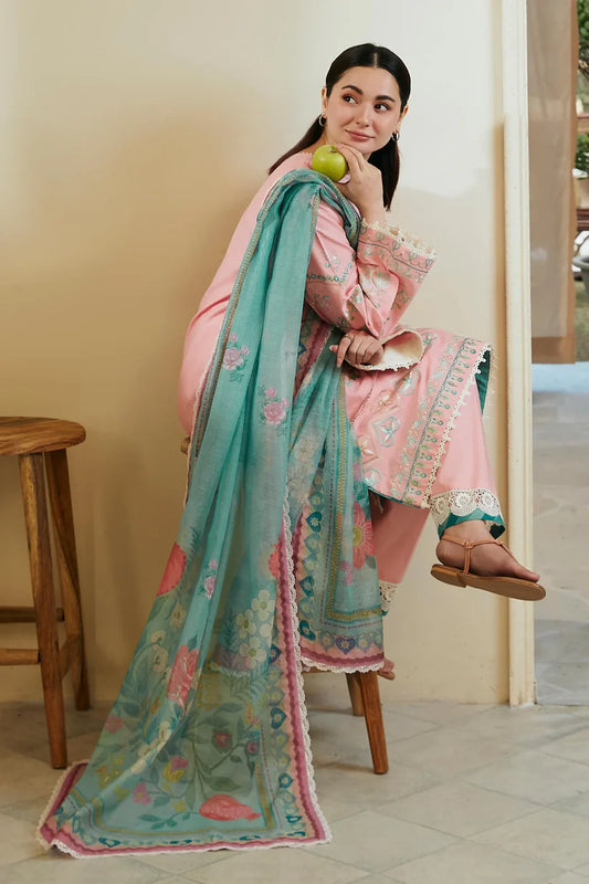 ZAHRA SHAHJAHAN- 3PC LAWN EMBROIDERED SHIRT WITH DIAMOND PRINT DUPATTA-BIC-2802