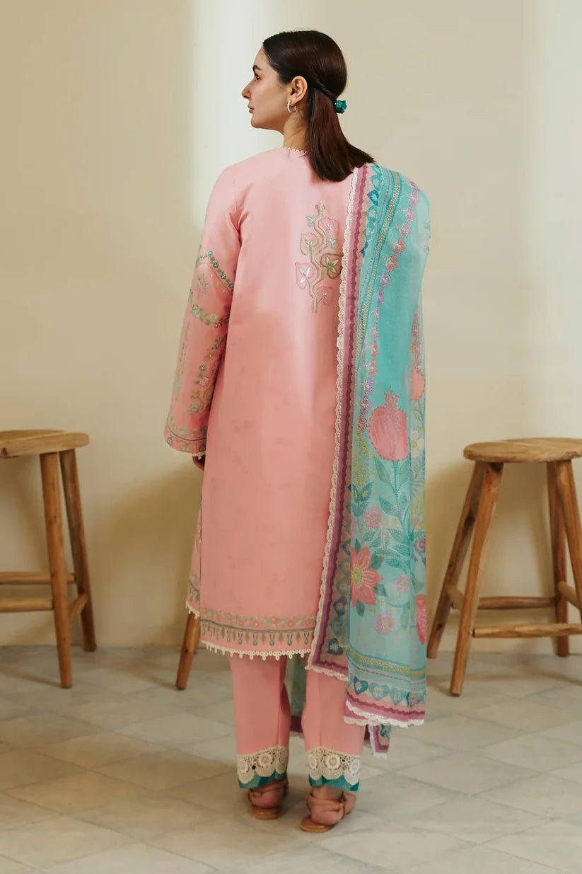 ZAHRA SHAHJAHAN- 3PC LAWN EMBROIDERED SHIRT WITH DIAMOND PRINT DUPATTA-BIC-2802