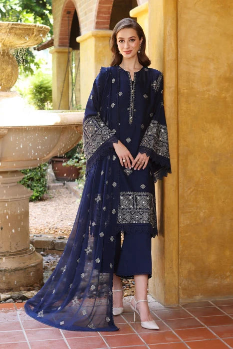 BAREEZE - 3PC DHANAK EMBROIDERED SHIRT WITH CHIFFON EMBROIDERED DUPATTA AND TROUSER -BIC-3138