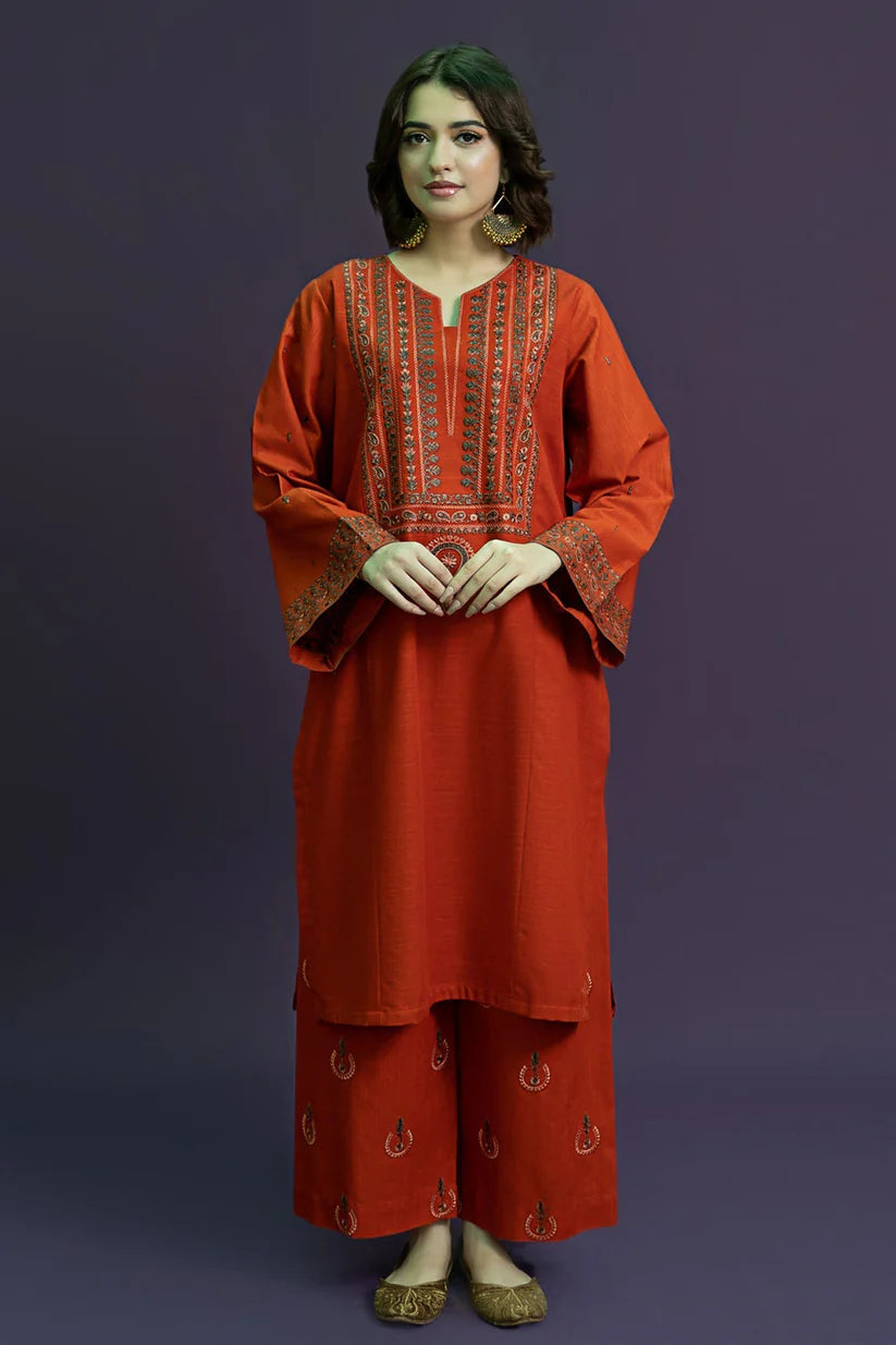 URGE-2PC DHANAK EMBROIDRED SHIRT WITH AND EMBROIDRED TROUSER-BIC-3126