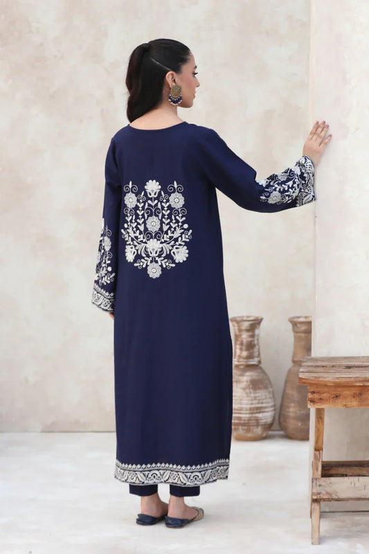 FEROZAE-2PC DHANAK EBROIDERED SHIRT WITH DHANAK EMBROIDERED SLEEVES-BIC-3390