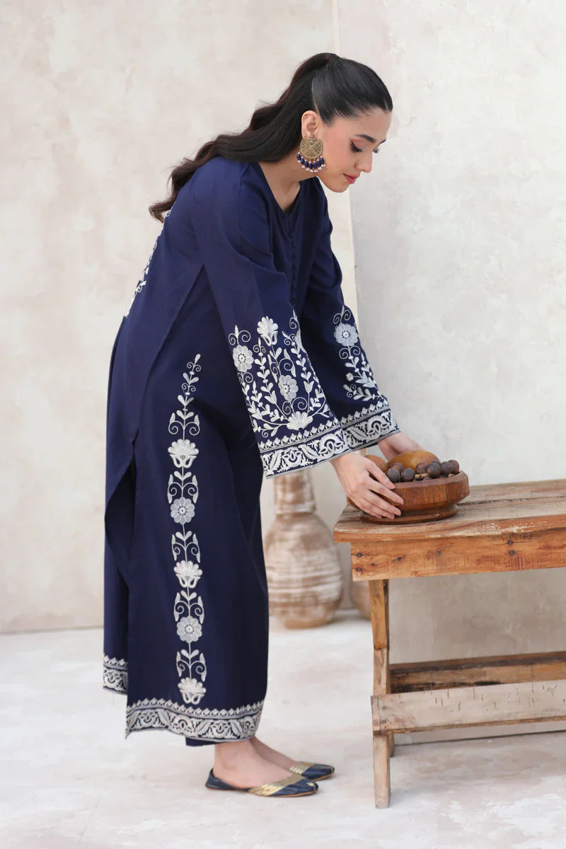 FEROZAE-2PC DHANAK EBROIDERED SHIRT WITH DHANAK EMBROIDERED SLEEVES-BIC-3390