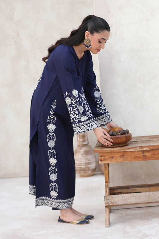 FEROZAE-2PC DHANAK EBROIDERED SHIRT WITH DHANAK EMBROIDERED SLEEVES-BIC-3390