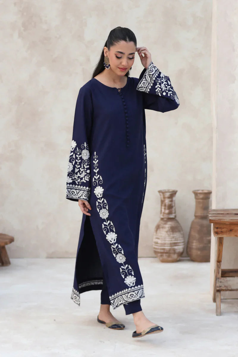 FEROZAE-2PC DHANAK EBROIDERED SHIRT WITH DHANAK EMBROIDERED SLEEVES-BIC-3390