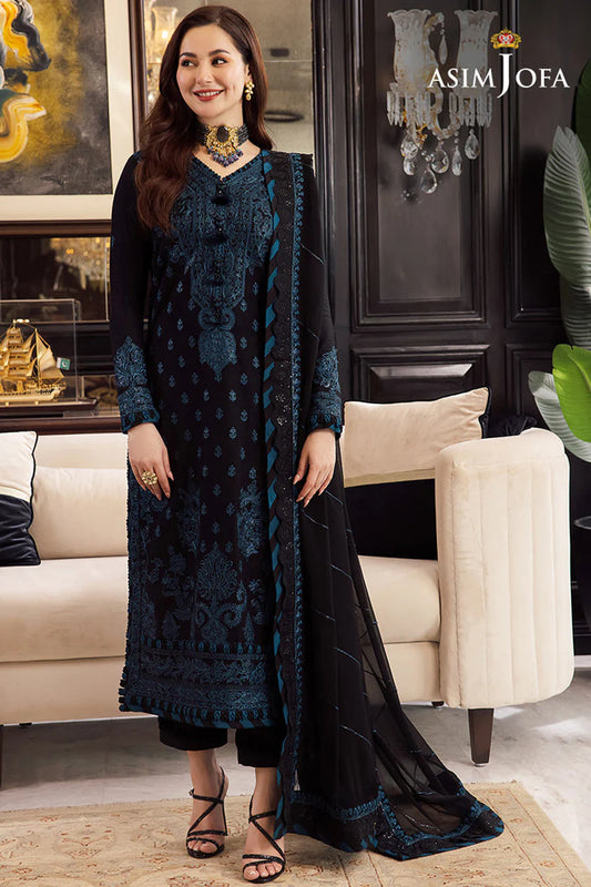 ASIM JOFA- 3PC DHANAK EMBROIDERED SHIRT WITH BAMBER DHANAK EMBROIDERED SHAWL & TROUSER-BIC-3239