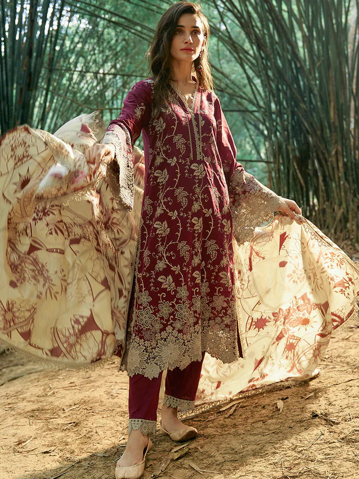 IMAGE-3PC LAWN EMBROIDERED SHIRT WITH MONARK PRINTED DUPATTA & TROUSER-BIC-3598