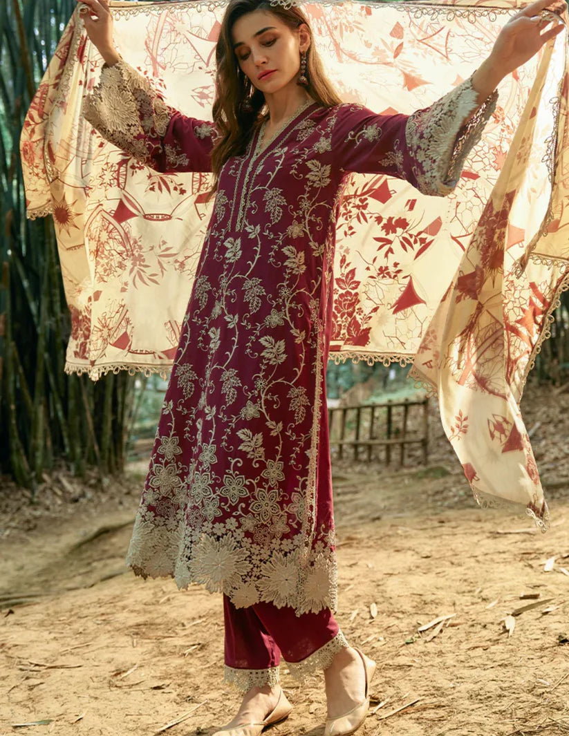 IMAGE-3PC LAWN EMBROIDERED SHIRT WITH MONARK PRINTED DUPATTA & TROUSER-BIC-3598