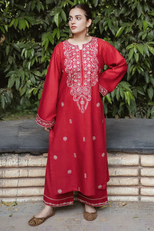 URGE-2PC DHANAK EMBROIDRED SHIRT WITH AND EMBROIDRED TROUSER-BIC-3331